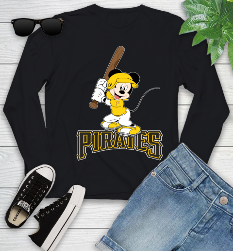 MLB Baseball Pittsburgh Pirates Cheerful Mickey Mouse Shirt Youth Long Sleeve