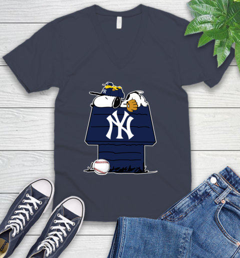 MLB New York Yankees Snoopy Woodstock The Peanuts Movie Baseball T Shirt V-Neck T-Shirt 9