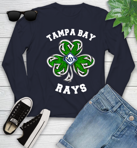 MLB Tampa Bay Rays Three Leaf Clover St Patrick's Day Baseball Sports Youth Long Sleeve 2