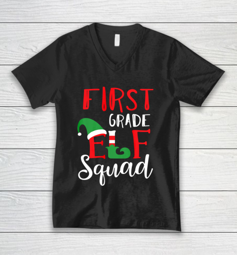 Christmas Elf Squad First Grade Teacher Top V-Neck T-Shirt
