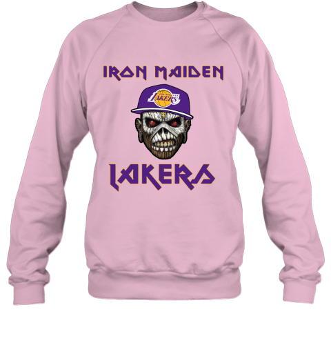 ieov nba los angeles lakers iron maiden rock band music basketball sweatshirt 35 front light pink