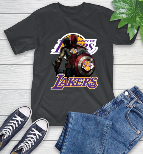 Los Angeles Lakers NBA Basketball Captain America Thor Spider Man Hawkeye Avengers T-Shirt 2