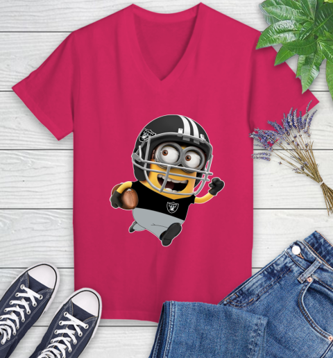NFL Oakland Raiders Minions Disney Football Sports Women's V-Neck T-Shirt 9