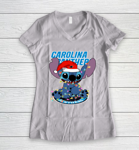 Carolina Panthers NFL Football noel stitch Christmas Women's V-Neck T-Shirt