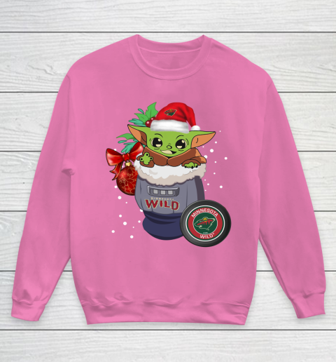 Minnesota Wild Christmas Baby Yoda Star Wars Funny Happy NHL Youth Sweatshirt 7