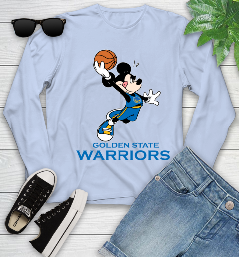NBA Basketball Golden State Warriors Cheerful Mickey Mouse Shirt Youth Long Sleeve 9