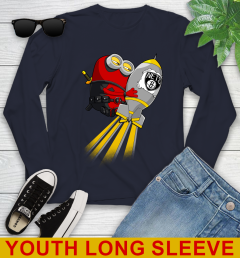 NBA Basketball Brooklyn Nets Deadpool Minion Marvel Shirt Youth Long Sleeve 2