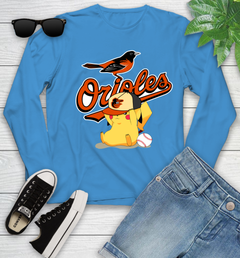 MLB Pikachu Baseball Sports Baltimore Orioles Youth Long Sleeve 7