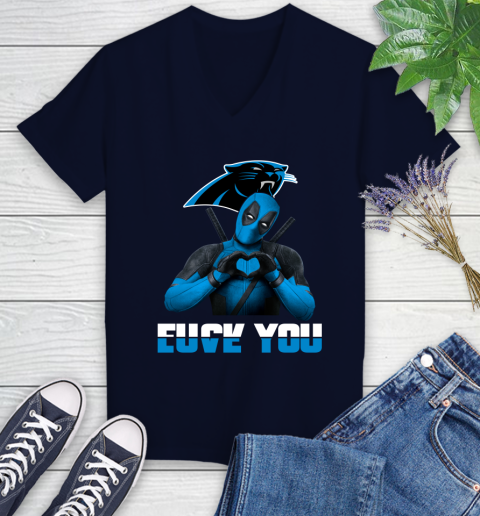 NHL Carolina Panthers Deadpool Love You Fuck You Football Sports Women's V-Neck T-Shirt 2