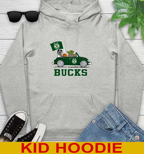NBA Basketball Milwaukee Bucks Darth Vader Baby Yoda Driving Star Wars Shirt Youth Hoodie