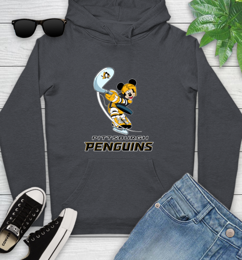 NHL Hockey Pittsburgh Penguins Cheerful Mickey Mouse Shirt Youth Hoodie 8