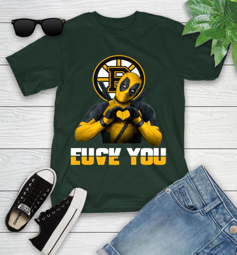 NHL Boston Bruins Deadpool Love You Fuck You Hockey Sports Youth T-Shirt 5