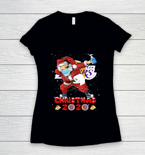 Los Angeles Lakers Funny Santa Claus Dabbing Christmas 2020 NBA Women's V-Neck T-Shirt