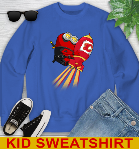 NHL Hockey Calgary Flames Deadpool Minion Marvel Shirt Youth Sweatshirt 6