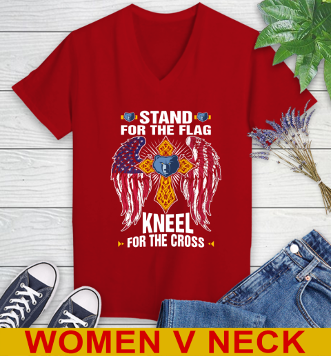NBA Basketball Memphis Grizzlies Stand For Flag Kneel For The Cross Shirt Women's V-Neck T-Shirt 10
