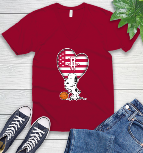 Houston Rockets NBA Basketball The Peanuts Movie Adorable Snoopy V-Neck T-Shirt 8