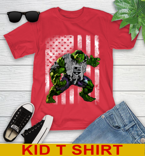Los Angeles Kings Hulk Marvel Avengers NHL Hockey American Flag Youth T-Shirt 11