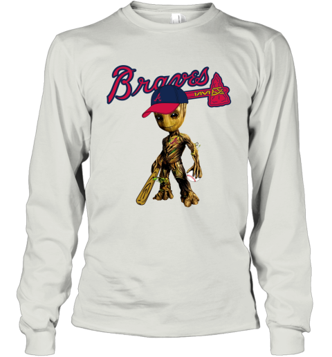 Atlanta Braves Long Sleeve Shirt XL Baseball Gray Blue Logo MLB