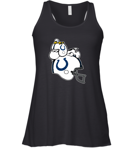 Snoopy And Woodstock Resting On Indianapolis Colts Helmet Racerback Tank