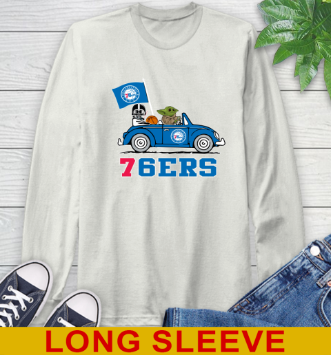 NBA Basketball Philadelphia 76ers Darth Vader Baby Yoda Driving Star Wars Shirt Long Sleeve T-Shirt 12