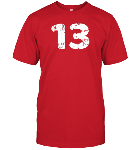 kxpp number 13 baseball vintage distressed team jersey t shirt 60 front red
