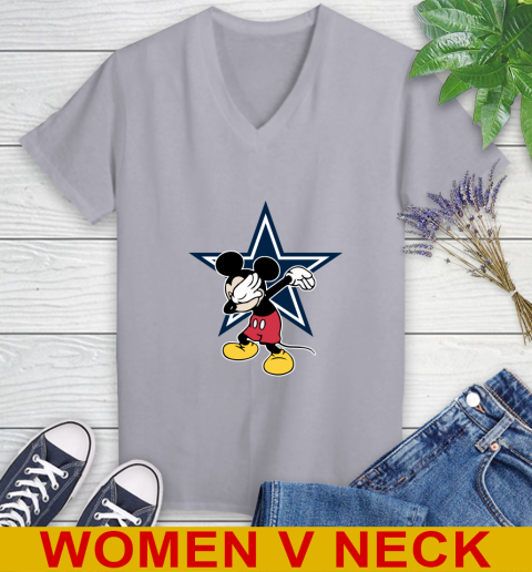 Dallas Cowboys NFL Football Dabbing Mickey Disney Sports Women's V-Neck T-Shirt 5