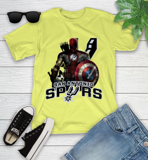 San Antonio Spurs NBA Basketball Captain America Thor Spider Man Hawkeye Avengers Youth T-Shirt 8