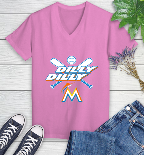MLB Miami Marlins Dilly Dilly Baseball Sports Women's V-Neck T-Shirt 14