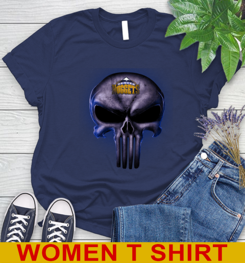 Denver Nuggets NBA Basketball Punisher Skull Sports Women's T-Shirt 12