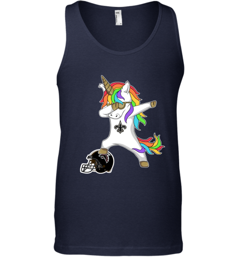 wzpd football dabbing unicorn steps on helmet new orleans saints unisex tank 17 front navy