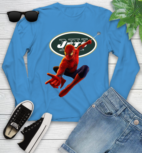 NFL Spider Man Avengers Endgame Football New York Jets Youth Long Sleeve 7