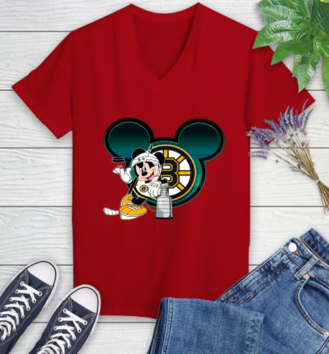 NHL Boston Bruins Stanley Cup Mickey Mouse Disney Hockey T Shirt Women's V-Neck T-Shirt 12