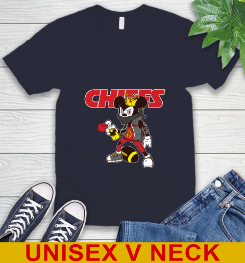 Kansas City Chiefs NFL Football Mickey Peace Sign Sports V-Neck T-Shirt 3