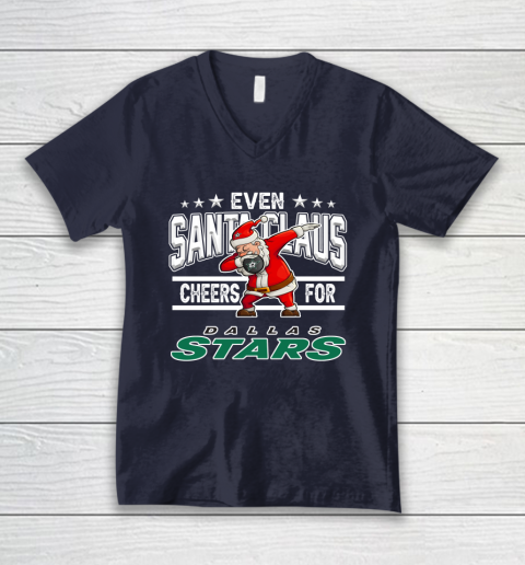 Dallas Stars Even Santa Claus Cheers For Christmas NHL V-Neck T-Shirt 2