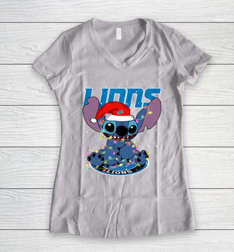 Detroit Lions NFL Football noel stitch Christmas Women's V-Neck T-Shirt