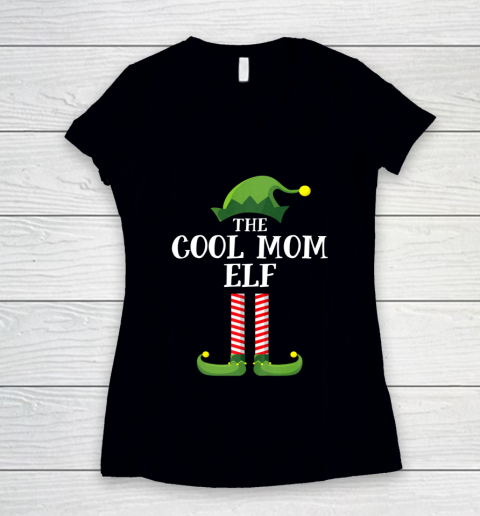 Cool Mom Elf Matching Family Group Christmas Party Pajama Women's V-Neck T-Shirt