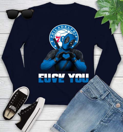 NBA Philadelphia 76ers Deadpool Love You Fuck You Basketball Sports Youth Long Sleeve 2