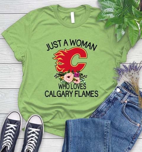 NHL Just A Woman Who Loves Calgary Flames Hockey Sports Women's T-Shirt 7