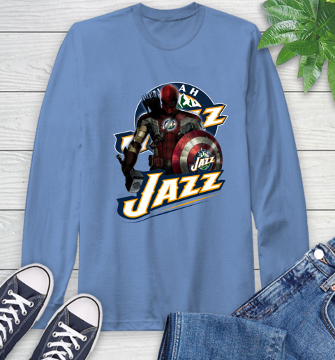 Utah Jazz NBA Basketball Captain America Thor Spider Man Hawkeye Avengers Long Sleeve T-Shirt 11