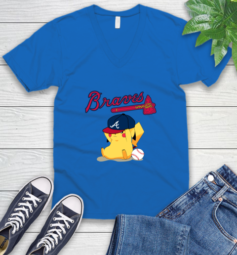 MLB Pikachu Baseball Sports Atlanta Braves V-Neck T-Shirt 6