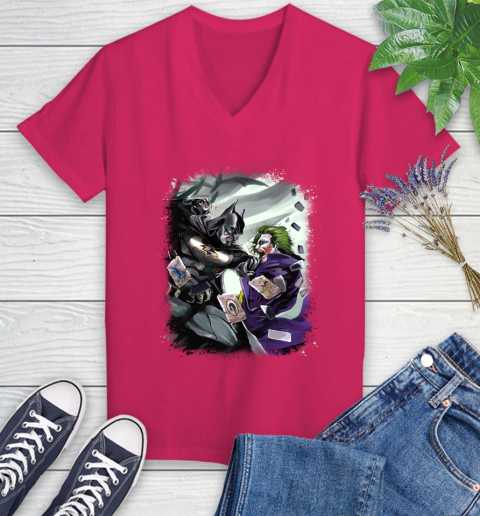 Baltimore Ravens NFL Football Batman Fighting Joker DC Comics Women's V-Neck T-Shirt 9