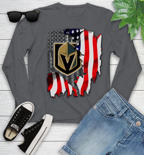 Vegas Golden Knights NHL Hockey American Flag Youth Long Sleeve 9