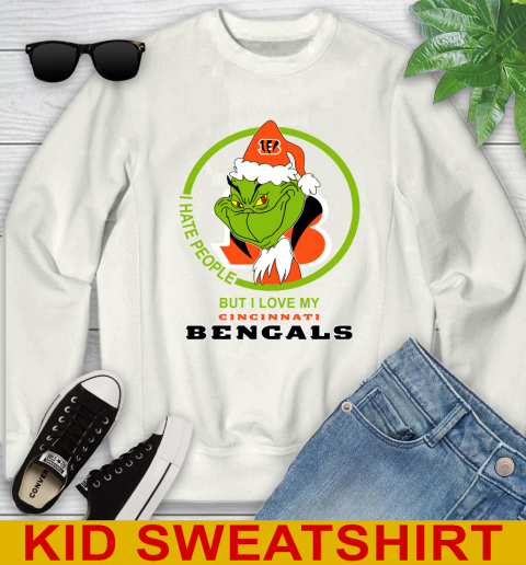 Cincinnati Bengals NFL Christmas Grinch I Hate People But I Love My Favorite Football Team Youth Sweatshirt