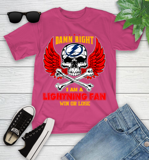 NHL Damn Right I Am A Tampa Bay Lightning Win Or Lose Skull Hockey Sports Youth T-Shirt 11