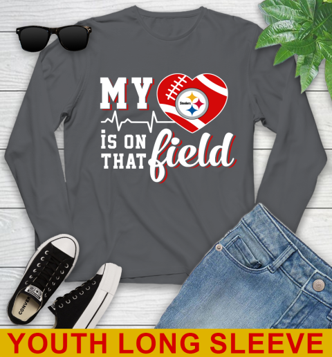 NFL My Heart Is On That Field Football Sports Pittsburgh Steelers Youth Long Sleeve 9