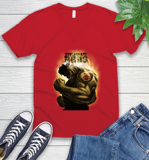 Cincinnati Reds MLB Baseball Hulk Marvel Avengers Sports V-Neck T-Shirt 6