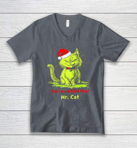 You're A Meow One Mr Cat Christmas V-Neck T-Shirt 3