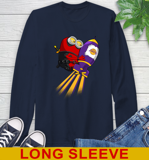 NBA Basketball Los Angeles Lakers Deadpool Minion Marvel Shirt Long Sleeve T-Shirt 4 NBA Basketball Los Angeles Lakers Deadpool Minion Marvel Shirt Long Sleeve T-Shirt - Image 4