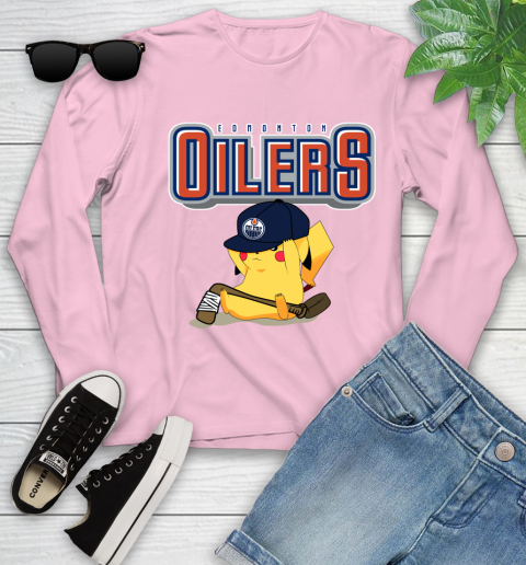 NHL Pikachu Hockey Sports Edmonton Oilers Youth Long Sleeve 10