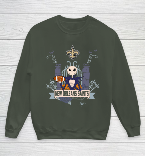 NFL New Orleans Saints Football Jack Skellington Halloween Youth Sweatshirt 8